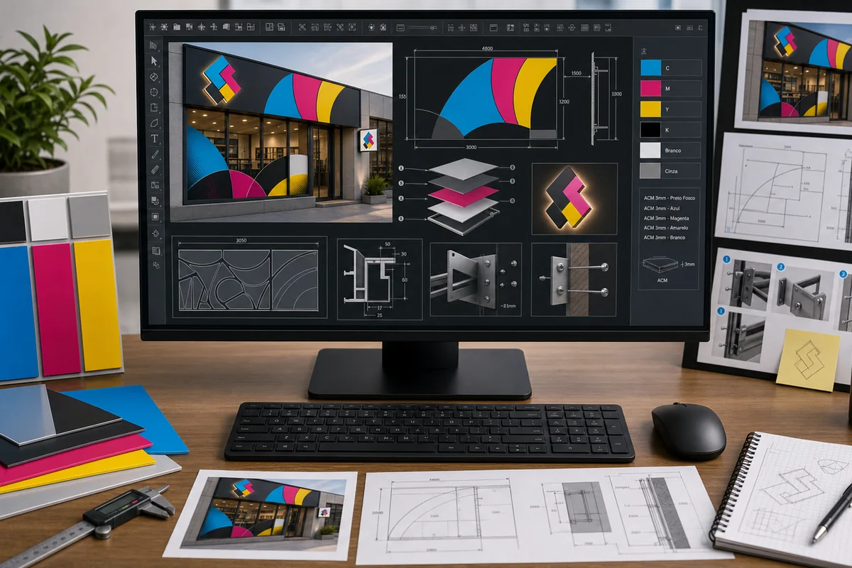 Mockup de fachada comercial com letreiro, vitrine adesivada e comunicação visual colorida