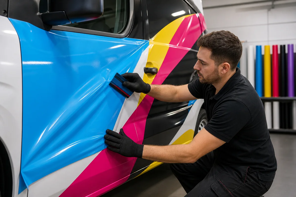 Mockup de van e carro com envelopamento colorido de frota