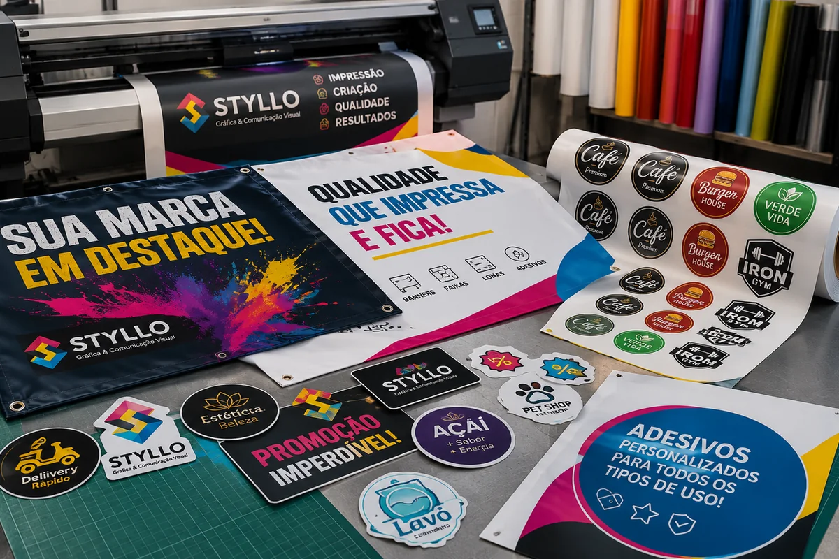Mockup de lonas, adesivos, etiquetas em rolo e banners personalizados